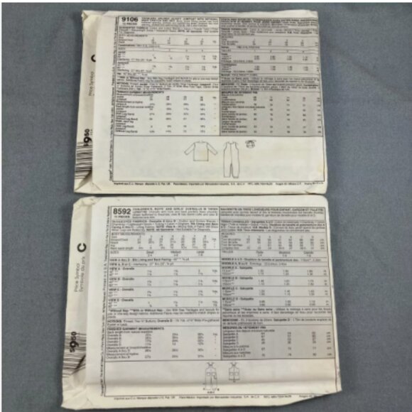 2 Sewing Patterns 1997 McCalls 9106+8592 Overall Shortall Jumpsuit Child Sz 1-6 - Picture 2 of 2